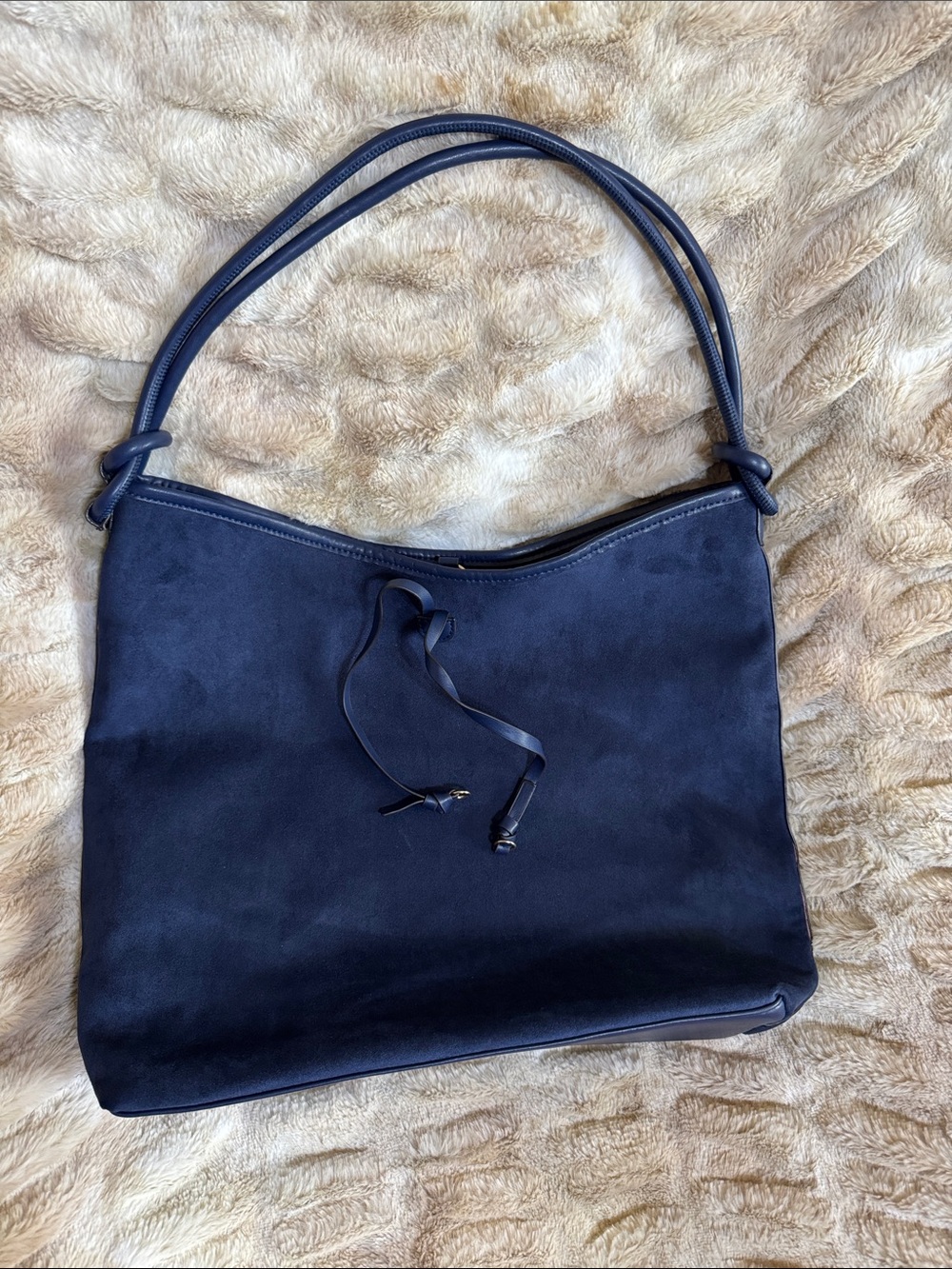 Anthropologie Mali Lili Faux Suede Navy Shoulder Bag